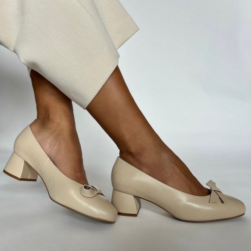 Tamsin Extra Wide Width Block Heel Pumps - Almond Leather