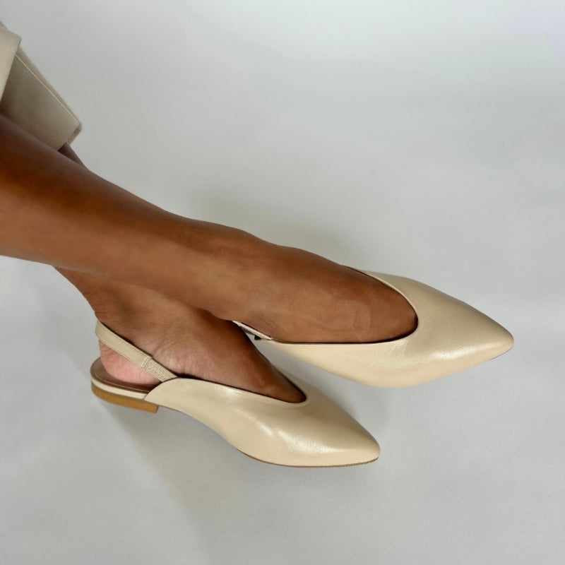 Lia Extra Wide Width Slingback Flats - Almond Leather