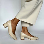 Tori Extra Wide Width Block Heel Pumps - Almond Leather