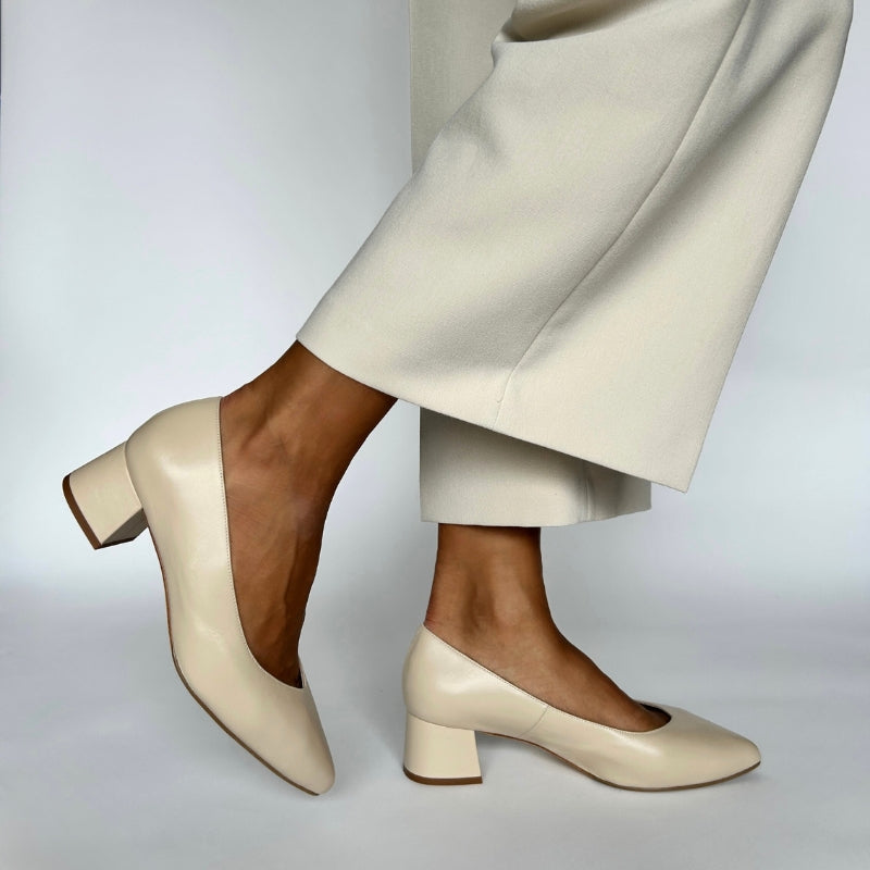 Tori Extra Wide Width Block Heel Pumps - Almond Leather