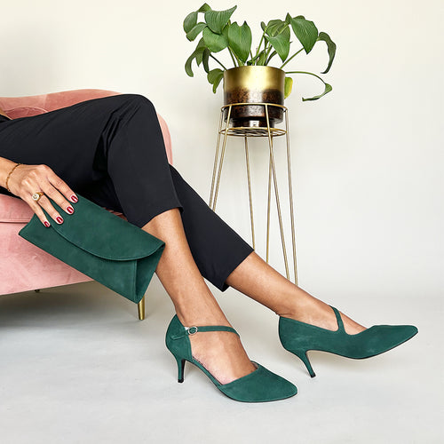Penelope Extra-Wide Width Shoes - Green Suede