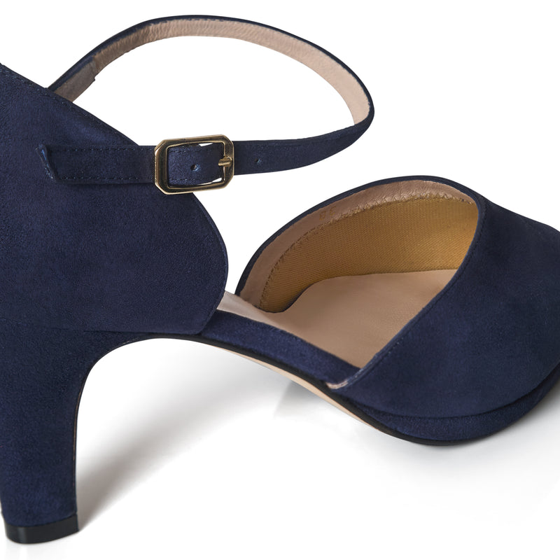 Puckle Extra Wide Width Heels - Navy Suede