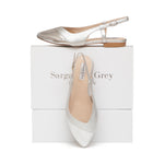 Sadie Wide Width Slingback Flats - Silver Leather & Patent