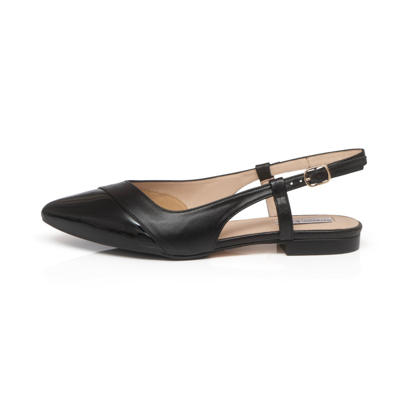 Sadie Wide Width Slingback Flats - Black Leather & Patent