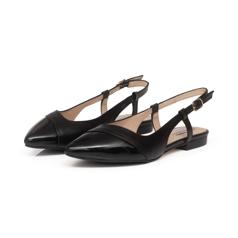 Sadie Extra Wide Width Slingback Flats - Black Leather & Patent