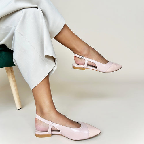 Sadie Wide Width Slingback Flats - Pink Leather & Patent