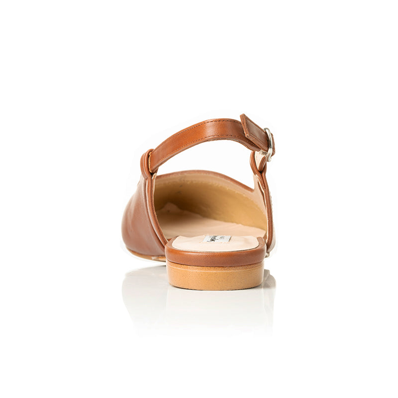 Sadie Wide Width Slingback Flats - Tan Leather & Patent