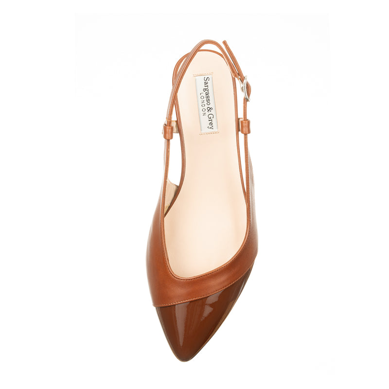 Sadie Wide Width Slingback Flats - Tan Leather & Patent