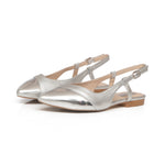 Sadie Wide Width Slingback Flats - Silver Leather & Patent