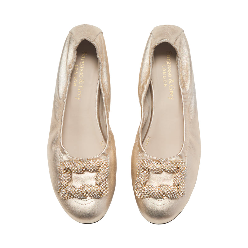 Saffron Wide Width Ballet Flats - Gold Stretch Leather