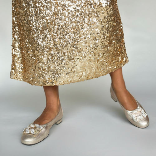 Saffron Wide Width Ballet Flats - Gold Stretch Leather