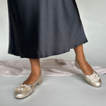 Saffron Wide Width Ballet Flats - Gold Stretch Leather