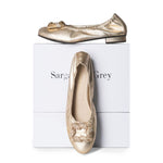Wide Width Stretch Ballet Flats - Gold Leather