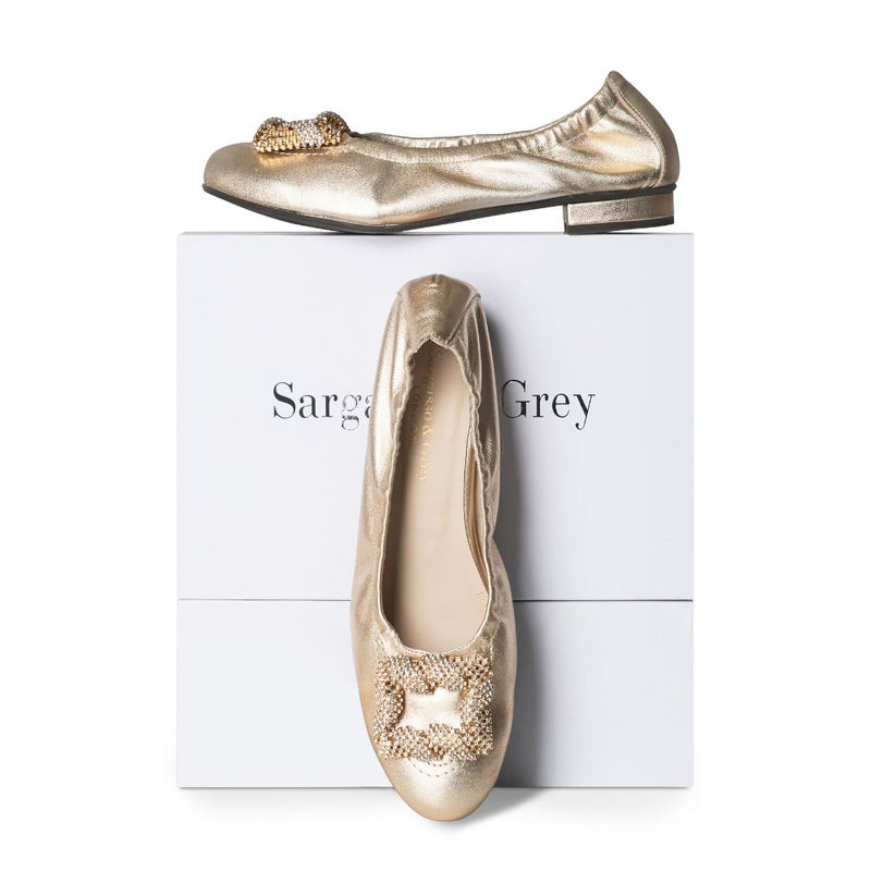 Wide Width Stretch Ballet Flats - Gold Leather