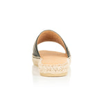 Sarah - Wide Width Espadrille Sliders - Black Quilted Leather