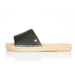 Sarah - Wide Width Espadrille Sliders - Black Quilted Leather