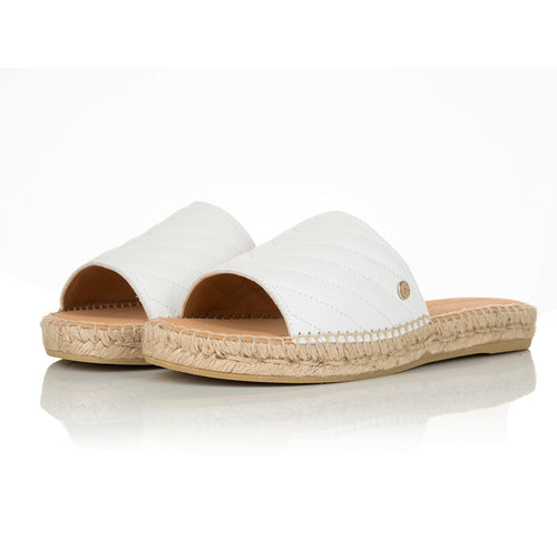 Sarah - Wide Width Espadrille Sliders - White Quilted Leather