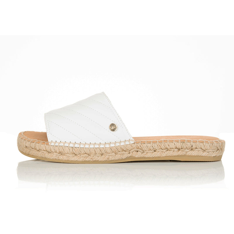 Sarah - Wide Width Espadrille Sliders - White Quilted Leather