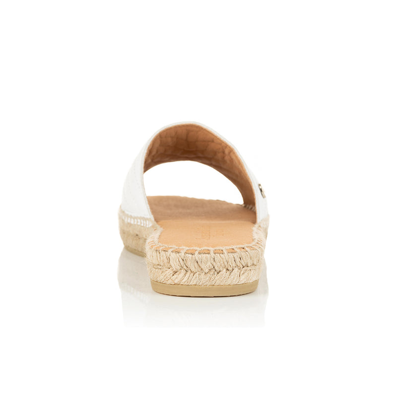 Sarah - Wide Width Espadrille Sliders - White Quilted Leather