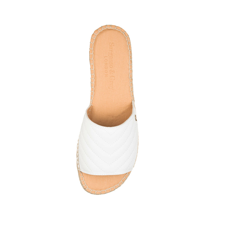 Sarah - Wide Width Espadrille Sliders - White Quilted Leather