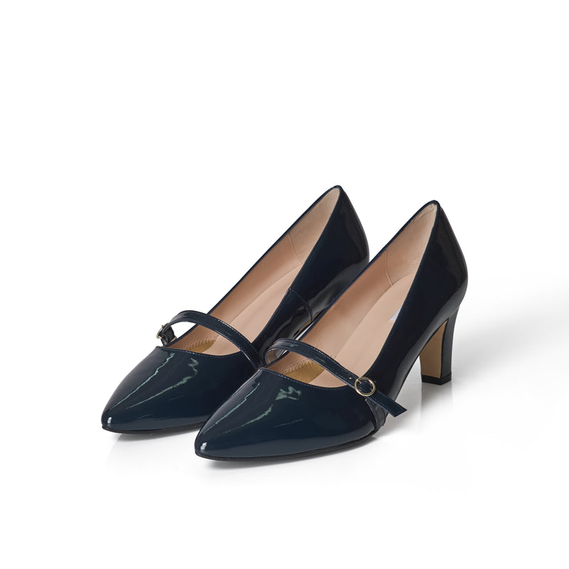 Stevie Extra Wide Pumps - Navy Patent Leather