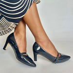 Stevie Extra Wide Pumps - Navy Patent Leather