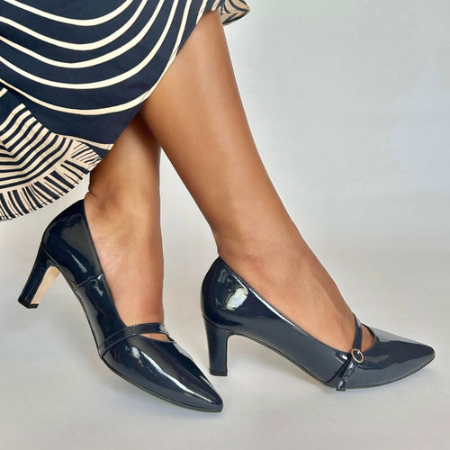 Stevie Extra Wide Pumps - Navy Patent Leather