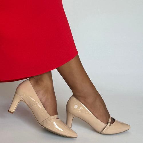 Stevie Extra Wide Pumps - Nude Patent Leather
