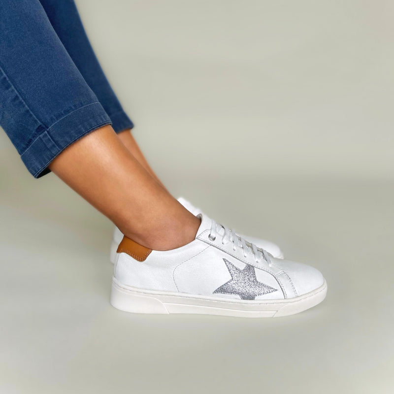 Superstella Wide Width Sneakers - Silver & Tan