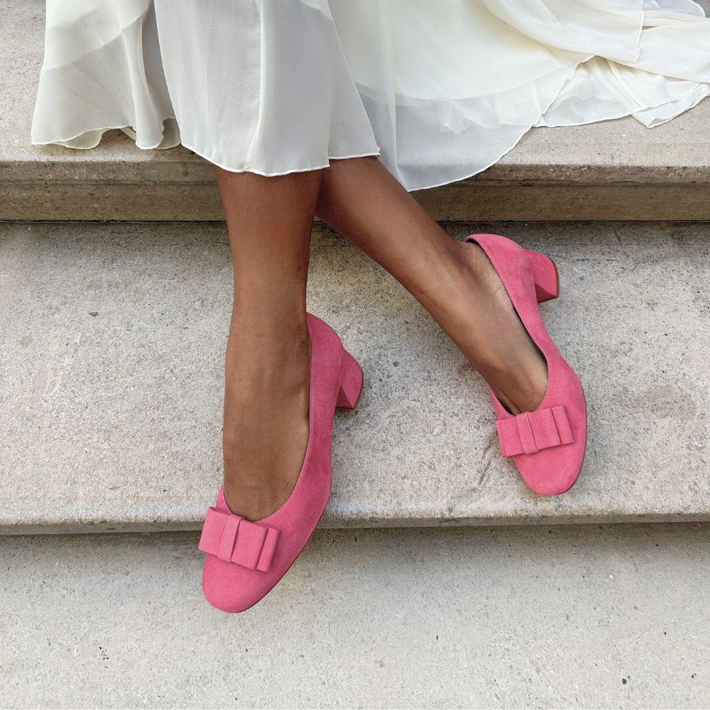 Suzie Extra Wide Width Block Heel Pumps - Raspberry Suede | Sargasso ...