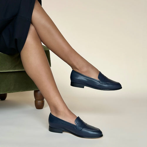 Sylvie Wide Width Loafers  - Navy Leather