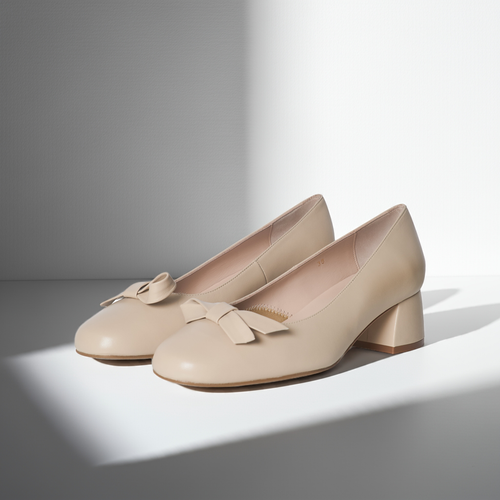 Tamsin Extra Wide Width Block Heel Pumps - Almond Leather