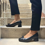 Tamsin Extra Wide Width Block Heel Pumps - Black Leather