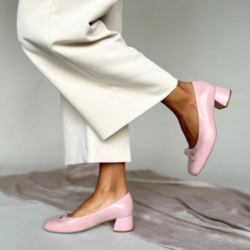 Tamsin Extra Wide Width Block Heel Pumps - Pink Leather