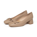 Tamsin Extra Wide Width Block Heel Pumps - Taupe Leather