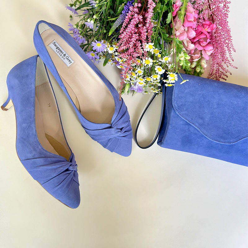 Tandi Extra Wide Width Kitten Heels - Cornflower Blue Suede