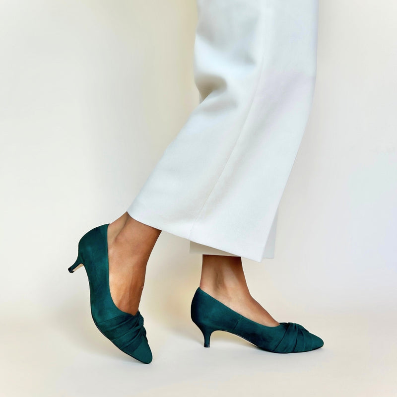 Tandi Wide Width Kitten Heels - Green Suede