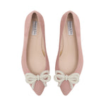 Tess Extra Wide Width Pumps with Pearl Bow - Pink Suede