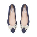 Tess Extra Wide Width Pumps with Pearl Bow - Navy Suede