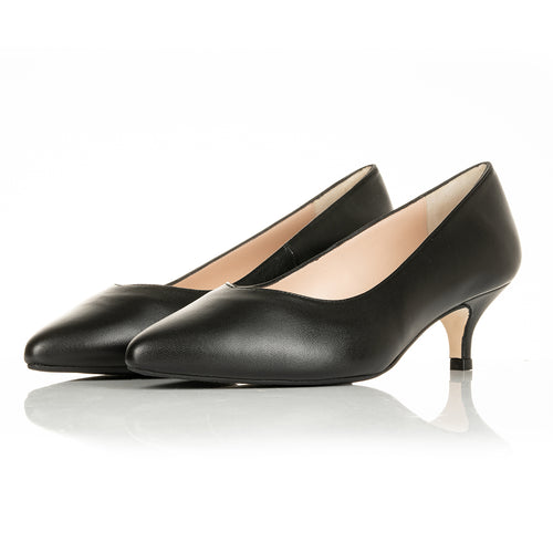 Tilda Wide Width Kitten Heels - Black Leather