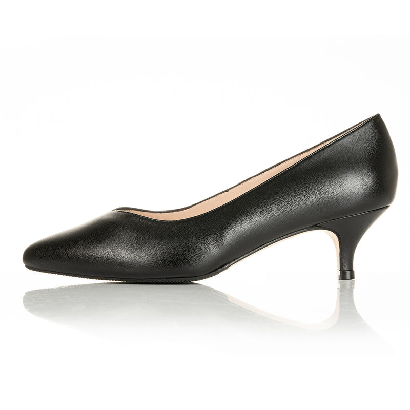 Tilda Wide Width Kitten Heels - Black Leather