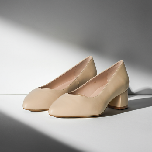 Tori Extra Wide Width Block Heel Pumps - Almond Leather