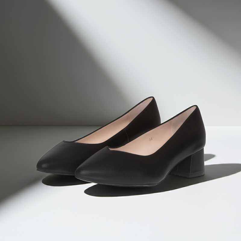 Tori Extra Wide Width Block Heel Pumps - Black Leather