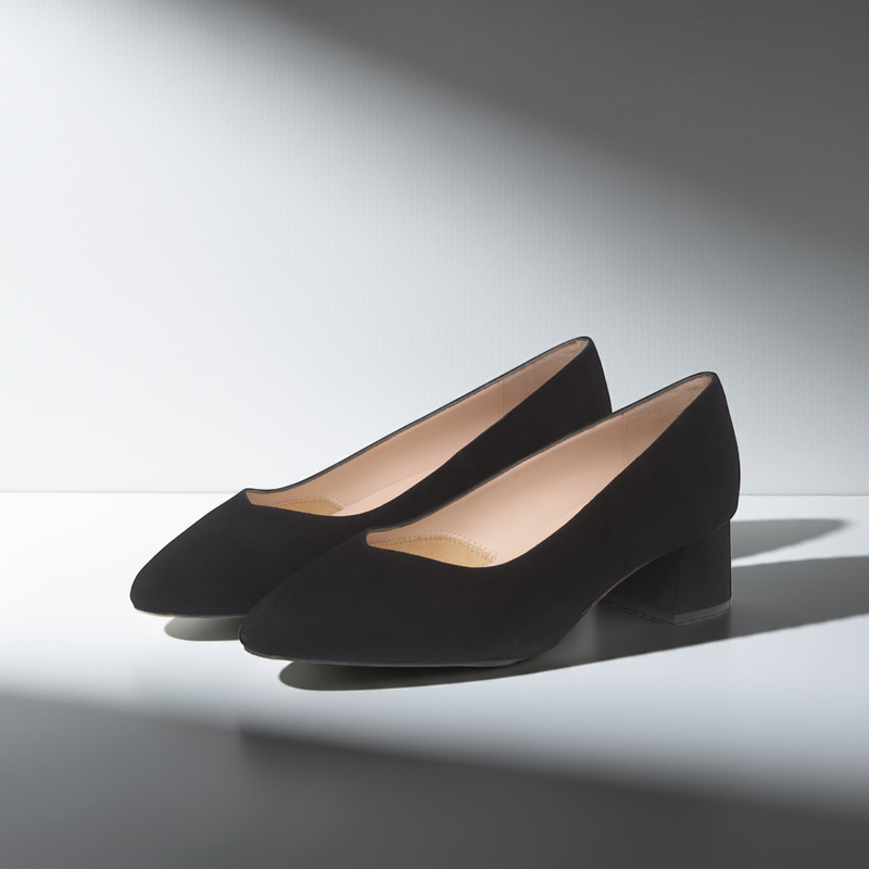 Tori Extra Wide Width Block Heel Pumps - Black Suede