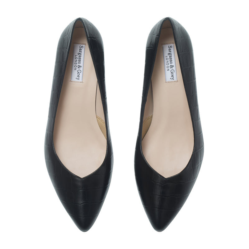 Tori Extra Wide Width Block Heel Pumps - Black Mock-Croc
