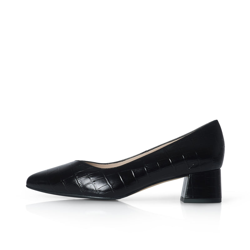 Tori Extra Wide Width Block Heel Pumps - Black Mock-Croc