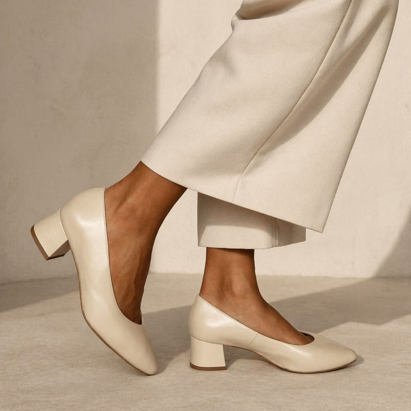 Tori Extra Wide Width Block Heel Pumps - Almond Leather | Sargasso