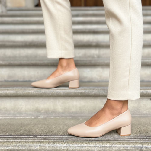 Tori Extra Wide Width Block Heel Pumps - Almond Leather