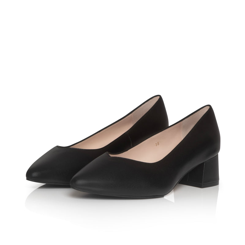 Tori Extra Wide Width Block Heel Pumps - Black Leather