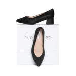 Tori Extra Wide Width Block Heel Pumps - Black Leather